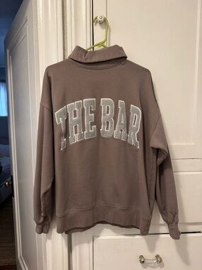 The Bar Teddy Brown Turtleneck Pullover with Grey Applique